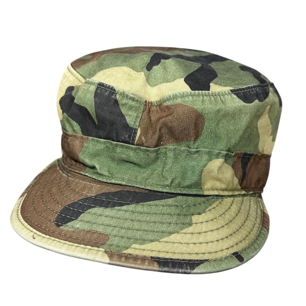 Vintage US Military Woodland Camo Patrol Cap Hat Ear Flaps 7 3/4 Propper